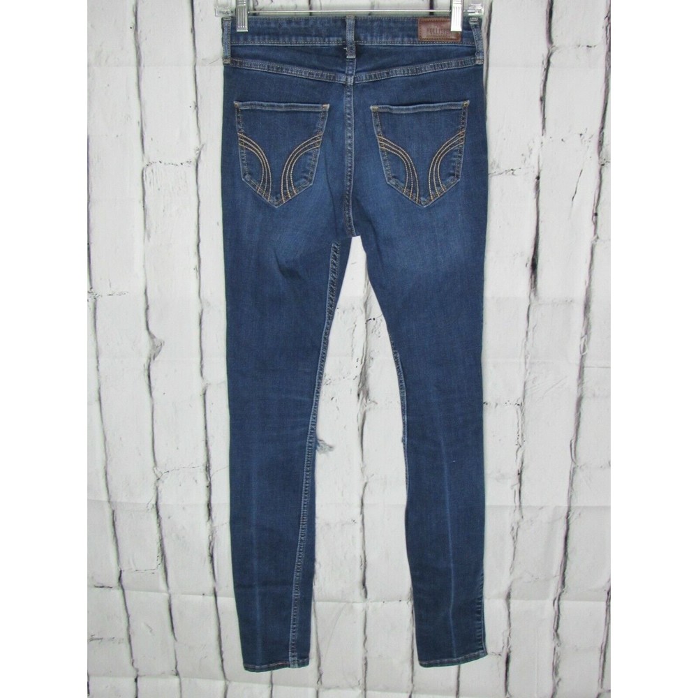 Hollister Women Jeans Size 3 Long Blue High Rise Super Skinny Distressed Denim - Picture 2 of 4
